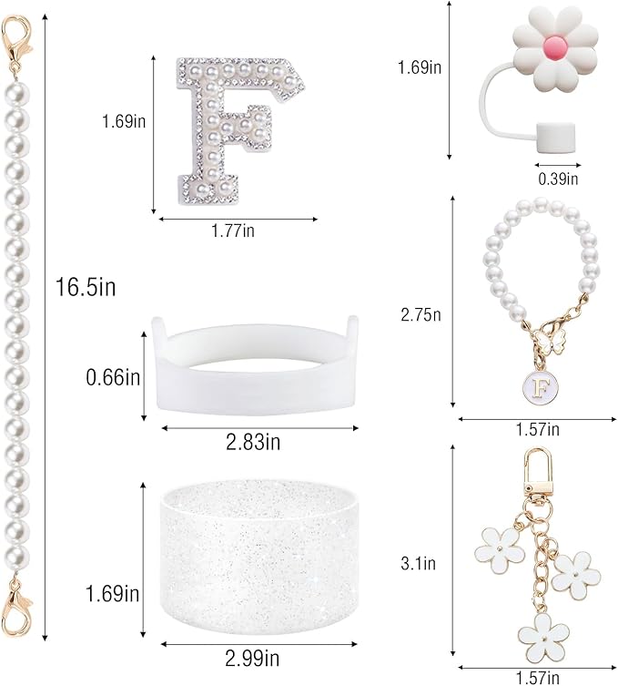 Stanley Cup Accessories Set - Including Water Bottle Carrying Pearl Strap, Handle Letter Charms Sticker, Silicone Cups Boot Straw Cover for 40oz & 30oz Tumbler Accessory Kit