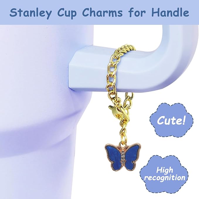 Stanley Cup Accessories Set,Including 2 Pcs 0.4in Straw Cover, 1 Silicone Spill-Proof Stopper Set of 3, 1 Cute Butterfly Handle Charm, 1 Silicone Boot Fits Stanley 40&30 Oz Tumbler (Stargaze)