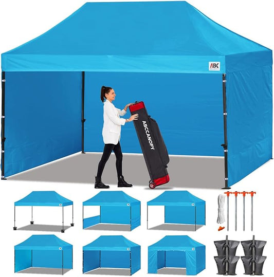ABCCANOPY Heavy Duty Easy Pop up Canopy Tent with Sidewalls 10x15, Sky Blue