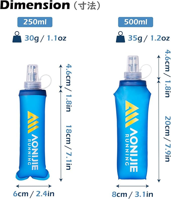 TRIWONDER Soft Flask Collapsible Water Bottles Running Bottle BPA-Free Foldable Handheld Runner Water Flask for Hydration Pack Marathon Hiking Cycling Climbing Travel (500ml/16.9oz)