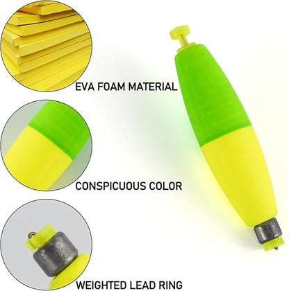 Alwonder 10-Pack Fishing Bobbers Floats, Weighted Bobbers for Fishing Cigar EVA Foam Snap-on Floats Corks Floaters Buoys for Crappie Bass Panfish Bluegills Trout