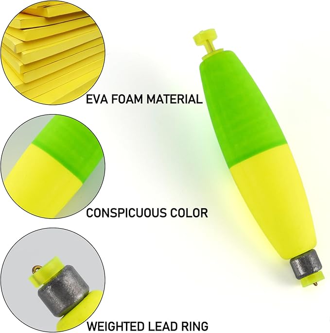 Alwonder 10-Pack Fishing Bobbers Floats, Weighted Bobbers for Fishing Cigar EVA Foam Snap-on Floats Corks Floaters Buoys for Crappie Bass Panfish Bluegills Trout