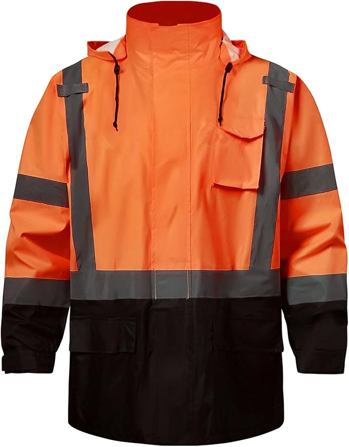 SKSAFETY Hi Vis Reflective Rain suits for Men Waterproof - High Vis Safety Rain Jacket, High Visibility Raincoat for Men