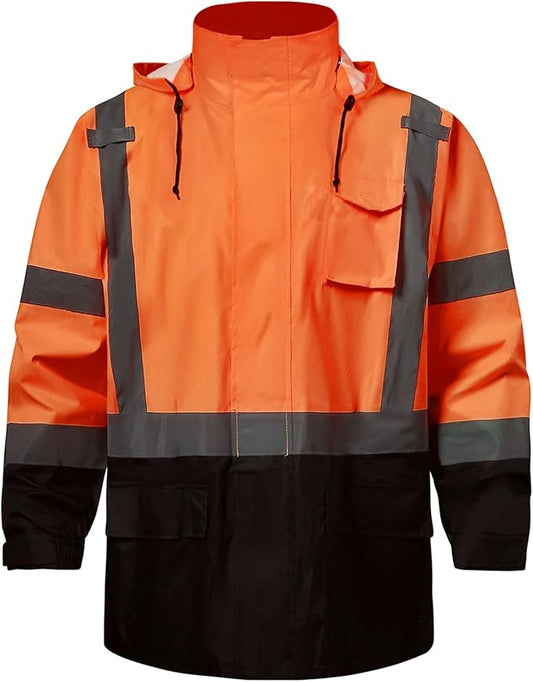 SKSAFETY Hi Vis Reflective Rain suits for Men Waterproof - High Vis Safety Rain Jacket, High Visibility Raincoat for Men