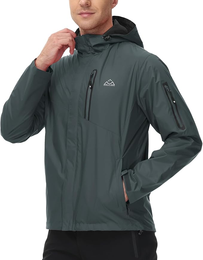 TBMPOY Men's Lightweight Rain Jackets Waterproof Raincoat with Hood Running Cycling Hiking Outdoor Windbreaker