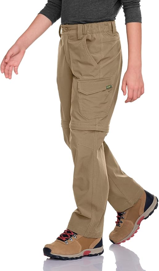 CQR Kids Youth Hiking Cargo Pants, UPF 50+ Quick Dry Convertible Zip Off Pants, Outdoor Camping Pants