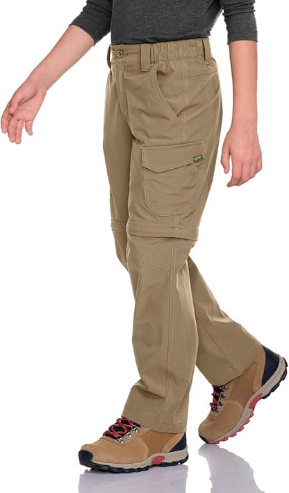 CQR Kids Youth Hiking Cargo Pants, UPF 50+ Quick Dry Convertible Zip Off Pants, Outdoor Camping Pants