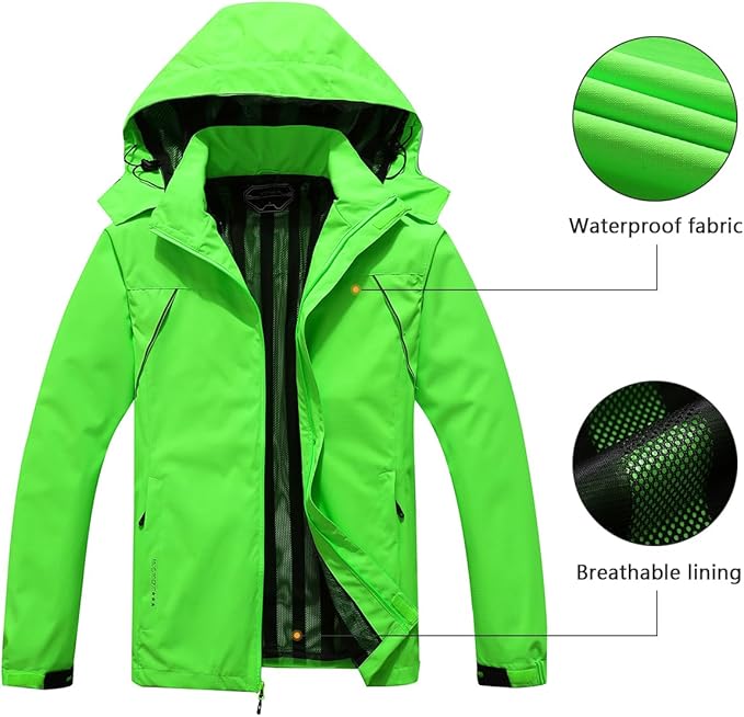 Outdoor Men's Waterproof Raincoat Windbreaker Lightweight Rain Jacket with Detachable Hood
