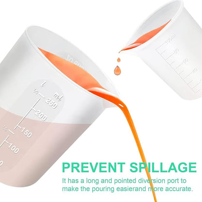 7 PCS Silicone Measuring Cups Kits,1 PCS 250ml Silicone Cups,4 PCS 100ml Non-Stick Mixing Cups,2 PCS 10ml Silicone Mold Cup Dispenser, for Casting Moulds,Jewelry Making,DIY,Crafts