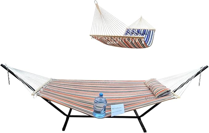 Quilted Fabric Double Hammock Won't flip with Stand and Spreader Bars,Safer and Sturdier,Quality Hammocks for Outdoor Indoor Patio Yard Two Sided Dual use red/Blue