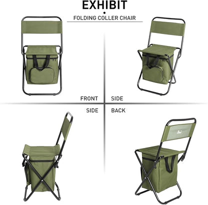 LEADALLWAY Fishing Chair with Cooler Bag Compact Fishing Stool Foldable Camping Chair