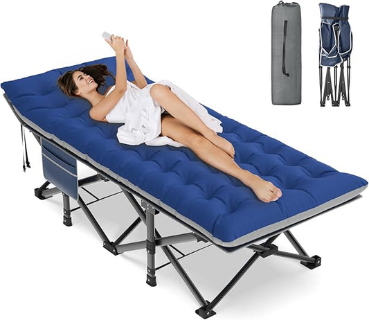 ZENPETIO Oversized XXL Folding Camping Cot, Heavy Duty Sleeping Cot for Adults with Mattress and Pillow, Portable Cot Bed with Carry Bag for Outdoor Camp Travel Home Guest Office, 78x32x18