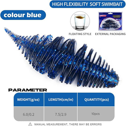 Soft Swimbait Lures, Soft Plastic Fishing Lures Kit, Bass Fishing Lure Swim Baits with 5 Color, Threaded Small Needle Tail for Trout, Crappie, Bass, Redfish, Freshwater, Saltwater