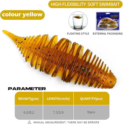 Soft Swimbait Lures, Soft Plastic Fishing Lures Kit, Bass Fishing Lure Swim Baits with 5 Color, Threaded Small Needle Tail for Trout, Crappie, Bass, Redfish, Freshwater, Saltwater