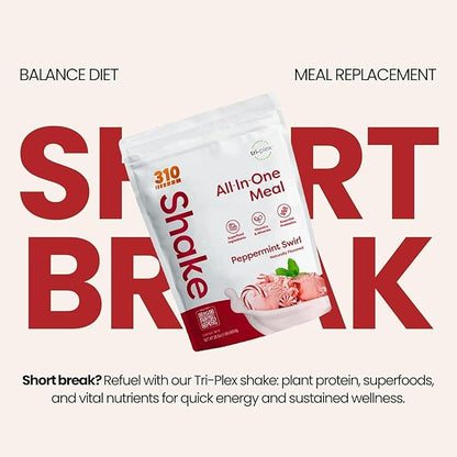 310 Nutrition All-In-One Meal Replacement Shake Powder - Plant-Based Protein Protein Powder with High-Fiber, Probiotics, Digestive Enzymes & Adaptogens - Low Carb Vegan Keto Friendly Superfoods Smoothie - Peppermint Swirl - 28 Servings