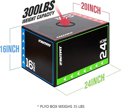 RitFit 3 in 1 Extra Firm Soft Plyo Box Foam Plyometric Box-30”x24”x20”-20"x18"x16" Heavy Duty High Density Foam Jumping Box 3 Sizes with PVC Cover,Platform for Home Gym Fitness, 440lb Weight Capacity