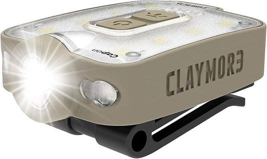 Claymore Capon 40B Tan Clip-On Cap Light – USB-C Rechargeable 230LM LED Headlamp | 3 Light Modes 180° Adjustable Beam IP54 Water Resistant Up to 12 Hrs Runtime for Camping, Running, Outdoor
