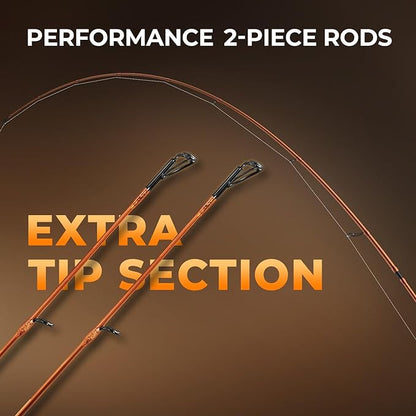 KastKing Lethal Blaze Twin-tip Fishing Rod and Reel Combo, Spinning & Baitcaster Combo, Flame Pattern Design, IM6 Graphite 2Pc Rod with Backup Tip Section, Stainless-Steel Guides, EVA Handle