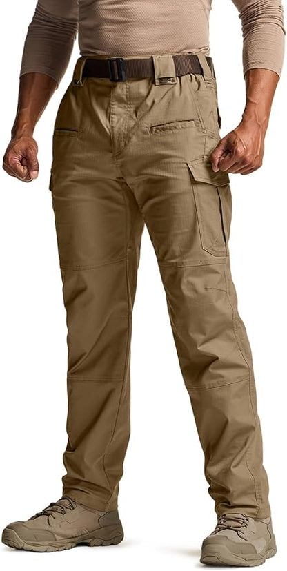 CQR Men's Flex Stretch Tactical Pants, Water Resistant Ripstop Cargo Pants, Lightweight EDC Outdoor Work Hiking Pants