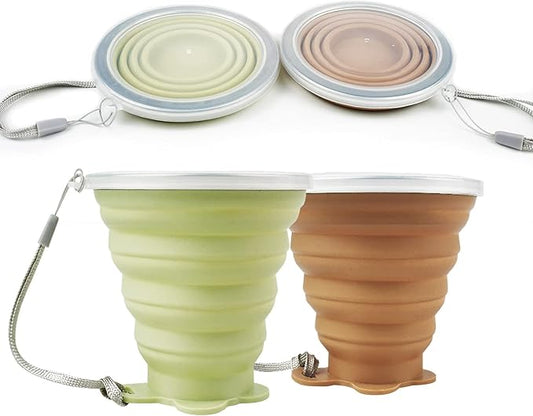 JBER Silicone Collapsible Travel Cup, Silicone Folding Camping Cup with Lids Expandable Drinking Cup for Outdoor Hiking Travel