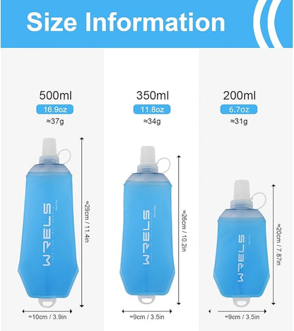200ml/350ml/500ml Collapsible Soft Flask,BPA Free Folding Soft Water Bottle with Hanging Ring,Lightweight TPU Hydration Flask for Running Marathon Cycling Hiking(350ml-2 Packs)