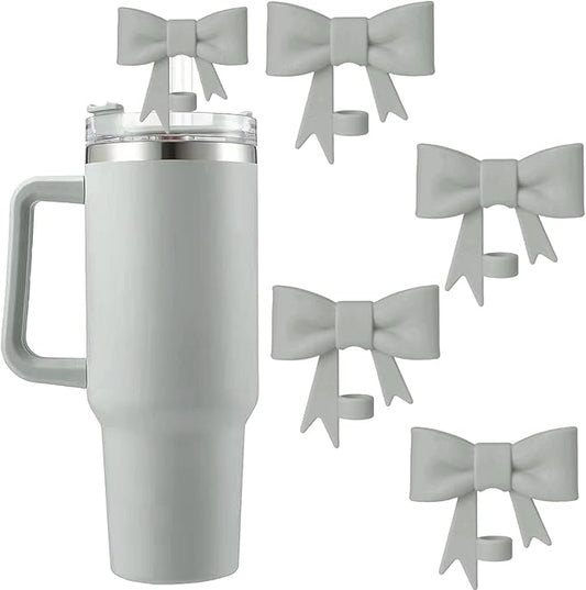 4Pcs Silicone Straw Toppers Covers for Stanley Cups 40/30oz 10mm(0.4in) Gray Dust-Proof Bow Straw Covers Toppers Suitbale for Stanley Cup Accessories Reusable Straws Caps