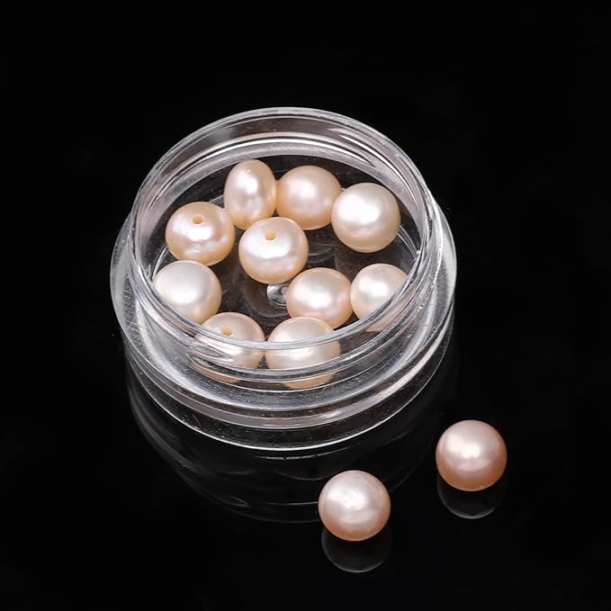 Natural Half Drilled Pearl Beads Pink 6-6.5mm 12pcs AAA Freshwater Cultured Loose Gemstone Beads for DIY Stud Earring Jewelry Making