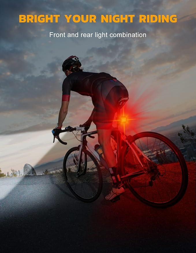 Bike Lights Set Ultra Bright, Bicycle Light Rechargeable with 6 Spot & Flood Beams, IP65 Waterproof Bike Lights for Night Riding, DIY 4X4 + 6X6 Modes Bicycle Headlight and Tail Light Reflectors