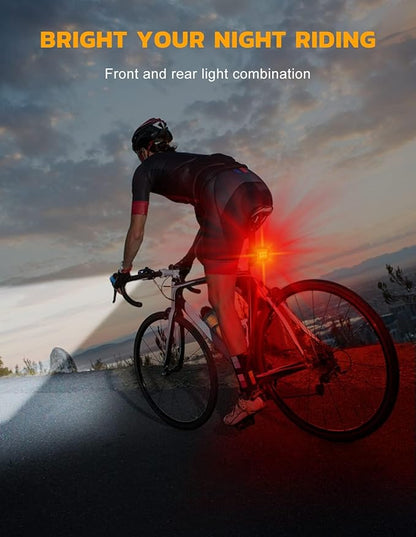 Bike Lights Set Ultra Bright, Bicycle Light Rechargeable with 6 Spot & Flood Beams, IP65 Waterproof Bike Lights for Night Riding, DIY 4X4 + 6X6 Modes Bicycle Headlight and Tail Light Reflectors