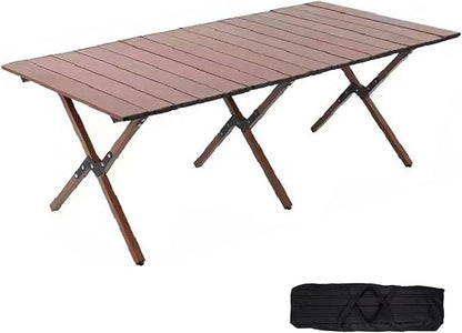 Folding Camping Table, 48Inch Lightweight Roll-Up Table Aluminum Low Portable Picnic Table with Carrying Bag for Outdoor, Beach, Picnic, Backyards, BBQ and Party Walnut Color