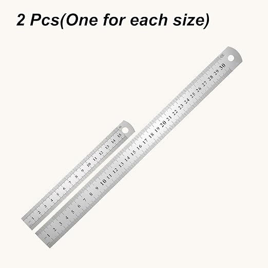HARFINGTON 2 Pcs Steel Ruler 6"/12" Machinist Metal Ruler Carbon Steel Metric Straight Edge Measuring Tools 0.3mm Thick for Engineering Architect Drawing Home Office