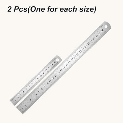 HARFINGTON 2 Pcs Steel Ruler 6"/12" Machinist Metal Ruler Carbon Steel Metric Straight Edge Measuring Tools 0.3mm Thick for Engineering Architect Drawing Home Office