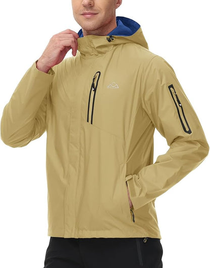 TBMPOY Men's Lightweight Rain Jackets Waterproof Raincoat with Hood Running Cycling Hiking Outdoor Windbreaker