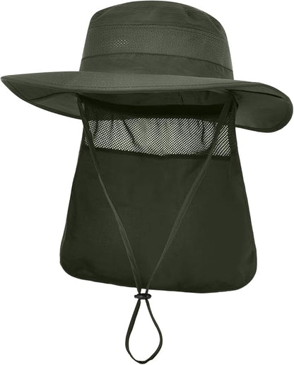 Men&Women Foldable Outdoor Sun Hat with Packable Neck Flap, UV Sun Protection Wide Brim Safari Cap