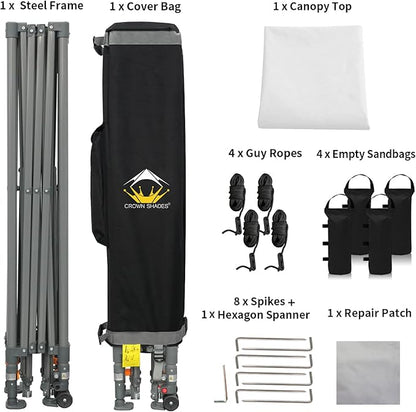 CROWN SHADES Adjustable Height on The Fly, 10x10 Pop Up Canopy - Beach Tent with One Push Setup - Easy Outdoor Sun Shade for Events, Parties, Camping - Outside Shade with STO-N-Go Bag, White