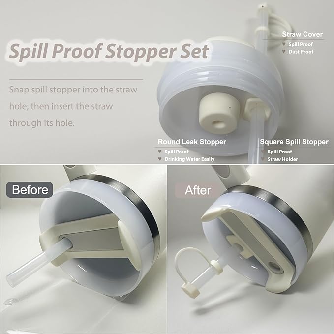 Stanley Cup Accessories Set Including 6 Pcs Silicone Spill Proof Stopper, 2 Pcs Straw Cover Cap for 9-10 mm Straws, 1 Pcs Silicone Boot for Stanley Cup Stanley 40oz & 30oz Tumbler (CREAM)