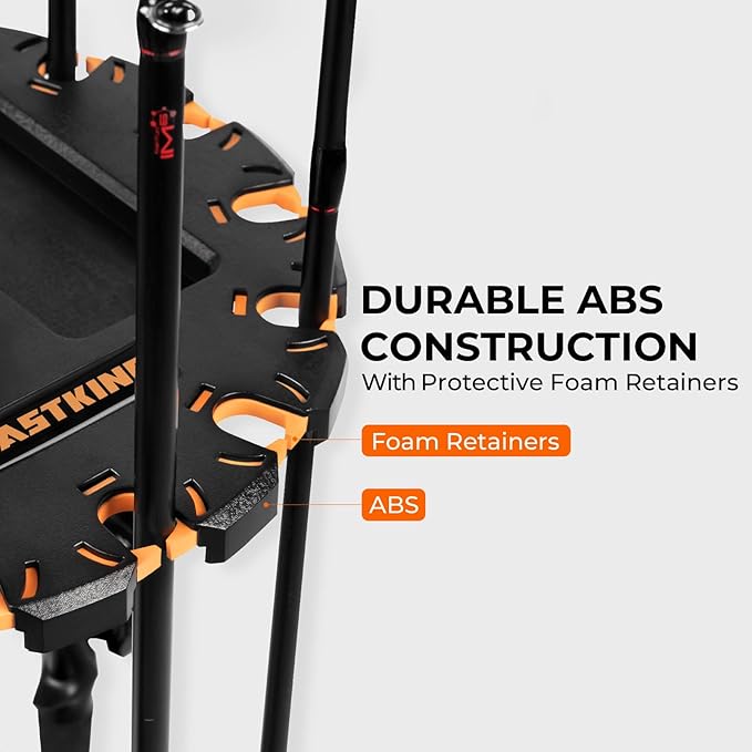 KastKing V16 Fishing Rod Rack With Rotating Base- Fishing Pole Rack Holds Up to 16 Fishing Rods or Combos, Lightweight and Durable ABS Construction, Space-Saving Fishing Rod Holders for Garage