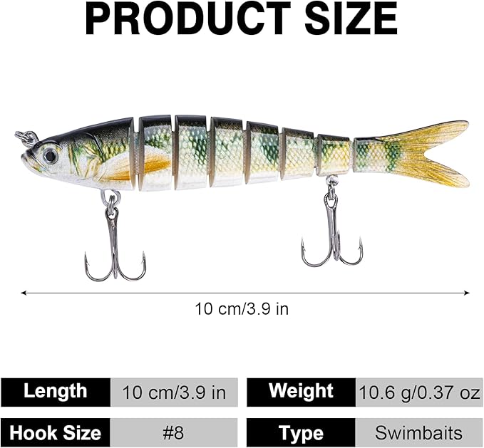 Goture Bass Fishing Lures, Lifelike Jointed Swimbait for Bass Trout Walleye Crappie Pike, Slow Sinking Segment Swimming Bait Fishing Lures for Freshwater and Saltwater, Gifts for Men