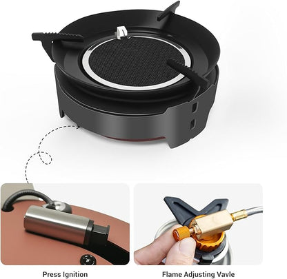 Camping Stove 3600W Portable Backpacking Stove with Piezo Ignition, Fuel Canister Adapter Windproof Gas Stove for Camping Hiking Outdoor Cooking