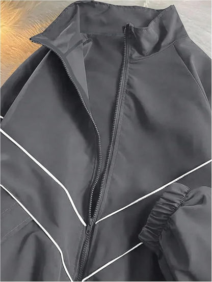 SOLY HUX Men's Y2k Zip Up Jacket Lightweight Windbreaker Outerwear Varsity Jackets
