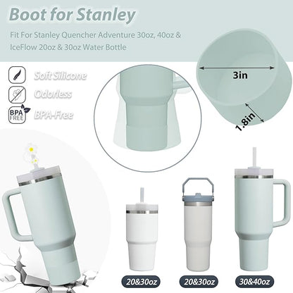 Stanley Cup Accessories Set Including 6 Pcs Silicone Spill Proof Stopper, 2 Pcs Straw Cover Cap for 9-10 mm Straws, 1 Pcs Silicone Boot for Stanley Cup 40oz & 30oz Tumbler(Mist)