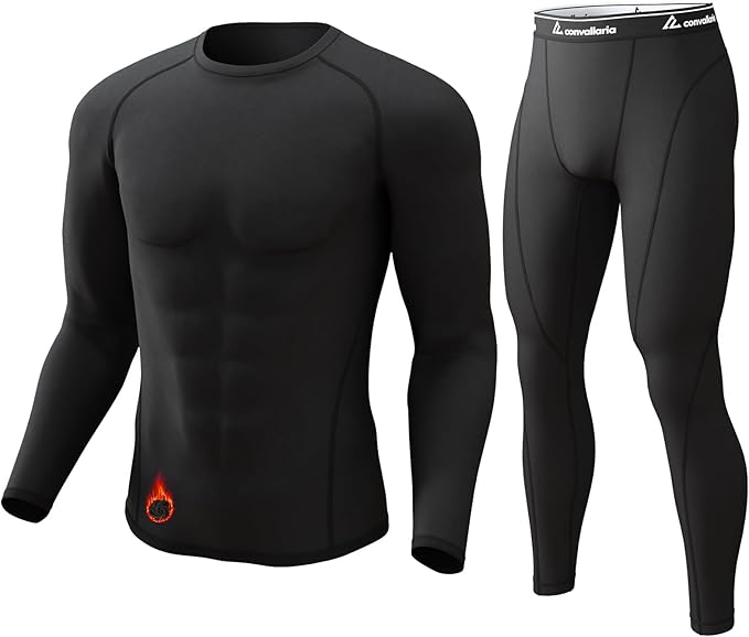 CL convallaria Thermal Underwear for Men Long Johns Fleece Lined Hunting Gear Set Base Layer for Cold Weather XS-4XL