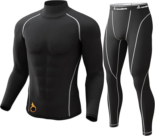 CL convallaria Thermal Underwear for Men Long Johns Fleece Lined Hunting Gear Set Base Layer for Cold Weather XS-4XL