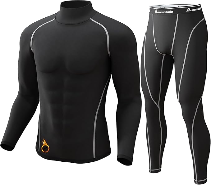 CL convallaria Thermal Underwear for Men Long Johns Fleece Lined Hunting Gear Set Base Layer for Cold Weather XS-4XL