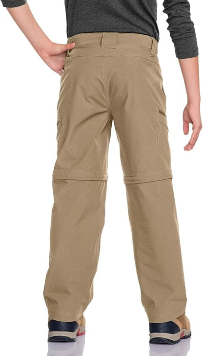 CQR Kids Youth Hiking Cargo Pants, UPF 50+ Quick Dry Convertible Zip Off Pants, Outdoor Camping Pants