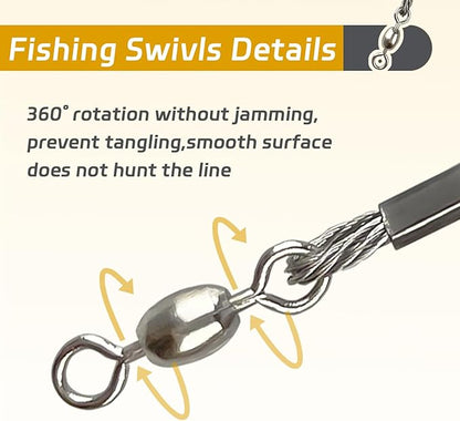 Fishing Hook Rigs 25/50 Pack - Circle Hook 1/0-10/0 with Stainless Steel Leader, Crane Swivel - Heavy Duty Saltwater Rigs for Catfish, Shark, Surf & Bottom Fishing