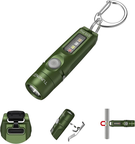 S15Pro Rechargeable Keychain Flashlight,750 High Lumen EDC Pocket Flashlight with Clip,Multifunction Mini COB Light and 365nmUV- 11 Lighting Modes, Tail Magnet, Flash Light(Army Green)