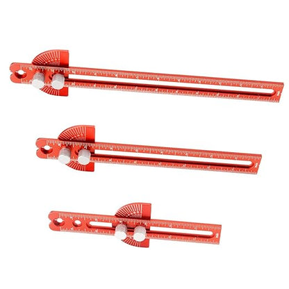 Woodworking Ruler, Adjustable Mark Angle & Straight line Scribe, Precision Pocket Ruler Metal Metric & Inch Portable Slide Rule Woodworking Tool T Square with Protractor Angle Finder (red in 3pcs)