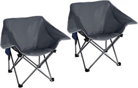 2 Pack Portable Camping Chair Compact Collapsible Outdoor Folding Sports Chairs for Adults Heavy Duty Camp Sporting Events Park Lawn 400 Lbs Grey