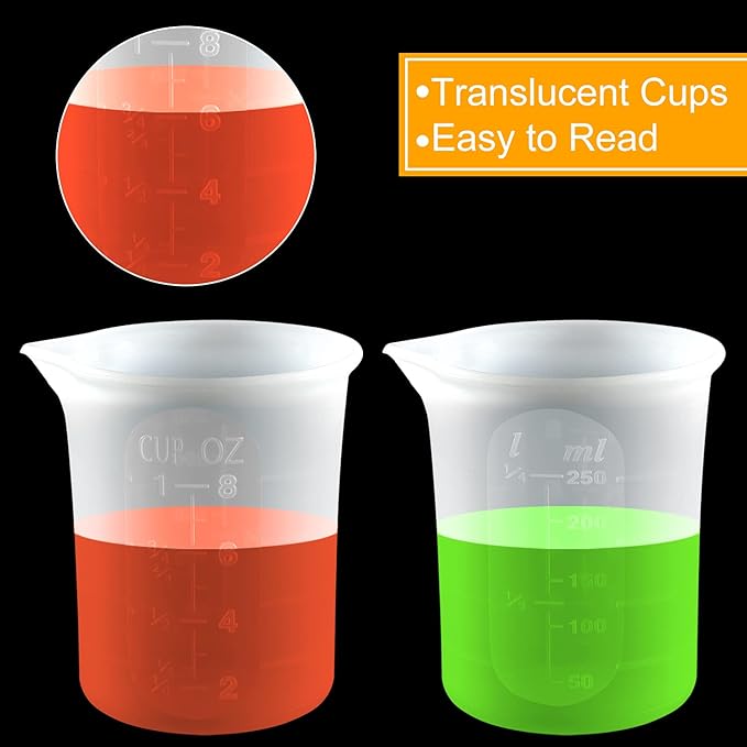 Coopay 250 ml Silicone Measuring Cups for Resin Non-Stick Mixing Cups Glue Tools, Precise Scale for for Resin DIY Craft Jewelry Making, 3 PCS